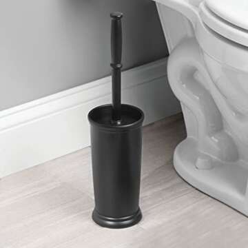 mDesign Toilet Bowl Brush and Holder - Covered Bathroom Toilet Brush - Standing Toilet Bowl Scrubber...