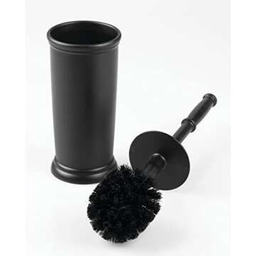 mDesign Toilet Bowl Brush and Holder - Covered Bathroom Toilet Brush - Standing Toilet Bowl Scrubber in Modern Holder - Compact, Space Saving, Deep Cleaning Brush for Toilet - Hyde Collection - Black