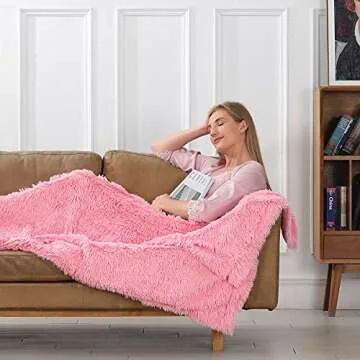 Tuddrom Decorative Extra Soft Faux Fur Throw Blanket 50"x60",Solid Reversible Fuzzy Double Layers Long Hair Shaggy Blanket,Fluffy Cozy Plush Fleece Comfy Microfiber Blanket for Couch Sofa Bed,Pink