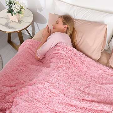 Tuddrom Decorative Extra Soft Faux Fur Throw Blanket 50"x60",Solid Reversible Fuzzy Double Layers Long Hair Shaggy Blanket,Fluffy Cozy Plush Fleece Comfy Microfiber Blanket for Couch Sofa Bed,Pink