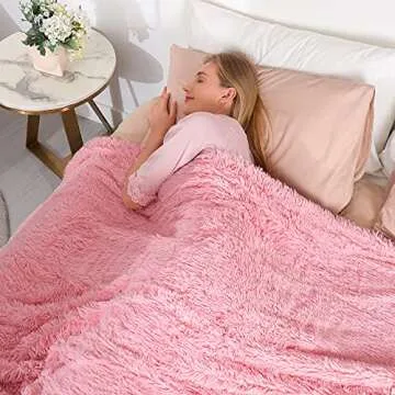 Tuddrom Decorative Extra Soft Faux Fur Throw Blanket 50"x60",Solid Reversible Fuzzy Double Layers Long Hair Shaggy Blanket,Fluffy Cozy Plush Fleece Comfy Microfiber Blanket for Couch Sofa Bed,Pink