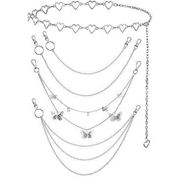 5 Pieces Chain Belt Jeans Pants Chain Pocket Waist Chain Multi-Layer Hip Hop Metal Wallet Chain for ...