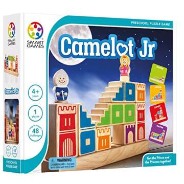 SmartGames Camelot Jr. Wooden Cognitive Skill-Building Puzzle Game Featuring 48 Playful Challenges f...