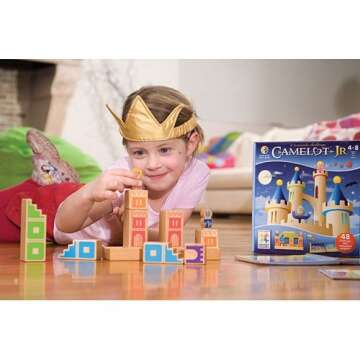 SmartGames Camelot Jr. Wooden Cognitive Skill-Building Puzzle Game Featuring 48 Playful Challenges for Ages 4+