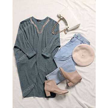 MEROKEETY Women's 2024 Fall Waffle Knit Batwing Long Sleeve Cardigan Loose Open Front Sweater Coat, DustyGreen, Small