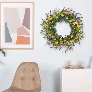 J'FLORU Large Spring Wreaths for Front Door 28 Inch Artificial Spring Wreath Summer Flower Wreath wi...