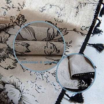 Lahome Boho Cotton Linen Tassel Window Curtains,Set of 2 Farmhouse Floral Curtain Panels, Rod Pocket Semi Blackout Country Style Window Treatment for Living Dining Room,52''W x 84''L