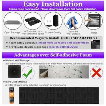 TroyStudio Thick Acoustic Foam Panels, 12 X 12 X 2 Inches 6 Pcs Broadband Sound Absorbing Foam, Dense Soundproof Padding Tile, Recording Studio Foam Absorber, Groove Decorative 3D Wall Ceiling Panel