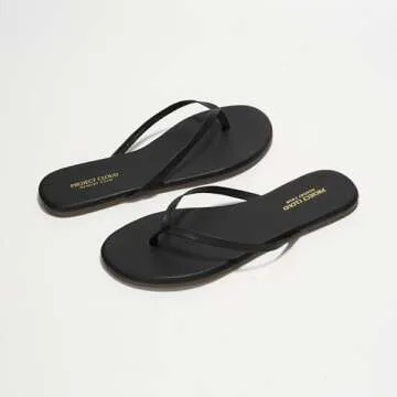 Project Cloud Flip flops for Women - Memory Foam Flats Slippers for Women 2025 - Vegan Leather Women Slippers & Womens Sandals Beach Essentials Slides for Women Footwear (Foundations, Black, 9)