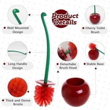 Cute Cherry Toilet Brush & Holder Set - Fun Bathroom Accessory