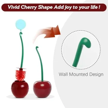 Cute Cherry Toilet Brush & Holder Set - Fun Bathroom Accessory