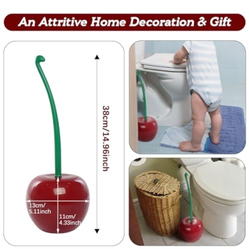 Cute Cherry Toilet Brush & Holder Set - Fun Bathroom Accessory