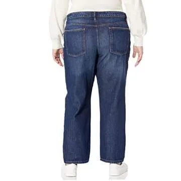 The Drop Women's Luca High Rise Distressed Loose Straight fit, Dark Indigo, 31