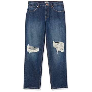 The Drop Women's Luca High Rise Distressed Loose Straight fit, Dark Indigo, 31