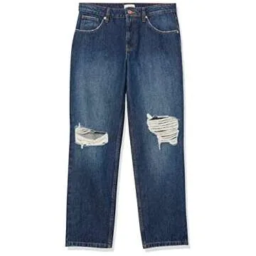The Drop Women's Luca High Rise Distressed Loose Straight fit, Dark Indigo, 31