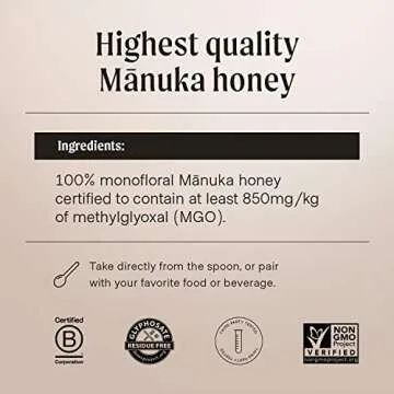 Manukora Raw Manuka Honey, MGO 850+ from New Zealand, Non-GMO, Monofloral, Traceable from Hive to Hand, Daily Digestive & Immune Support - 500g (1.1 Lb)