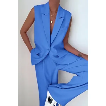 Stylish PRETTYGARDEN Women’s Sleeveless Suit Set Blue