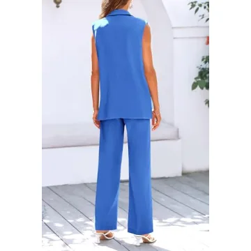 Stylish PRETTYGARDEN Women’s Sleeveless Suit Set Blue