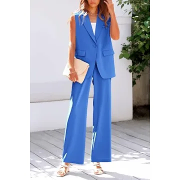 Stylish PRETTYGARDEN Women’s Sleeveless Suit Set Blue