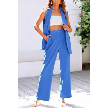 Stylish PRETTYGARDEN Women’s Sleeveless Suit Set Blue