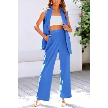 Stylish PRETTYGARDEN Women’s Sleeveless Suit Set Blue