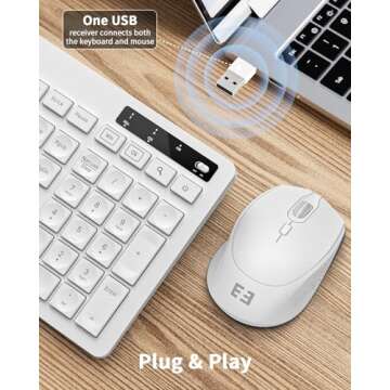 White Keyboard and Mouse Wireless, seenda Full-Size Keyboard with Phone Holder USB A & Type C Receiver 2.4G Silent USB Keyboard Mouse Compatible for MacBook and Windows Computer/Desktop/Laptop