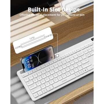 White Keyboard and Mouse Wireless, seenda Full-Size Keyboard with Phone Holder USB A & Type C Receiver 2.4G Silent USB Keyboard Mouse Compatible for MacBook and Windows Computer/Desktop/Laptop