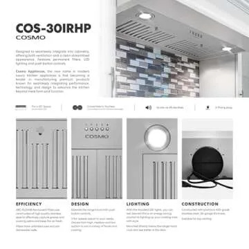 COSMO COS-30IRHP 30 in. Lumin Collection 380 CFM Ducted Insert Range Hood, Button Controls, LED Lights, Stainless Steel