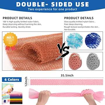 BHYTAKI 6 Pieces African Net Sponge African Exfoliating Net Long African Bath Sponge Washcloth Shower Net African Body Scrubber Net for Skin Smoother Daily Use(Pink,Yellow,Purple,Black,Blue,Brown)