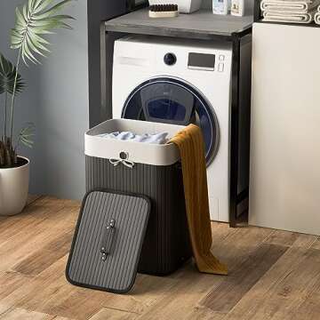 Giantex Bamboo Laundry Hamper with Lid, 72L Large & Tall Clothes Hamper with Removable Liner & Handl...