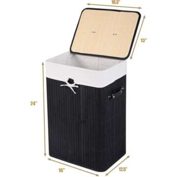 Giantex Bamboo Laundry Hamper with Lid, 72L Large & Tall Clothes Hamper with Removable Liner & Handles, Rectangular Laundry Basket for Small Spaces, Laundry Room, Bedroom (Black)