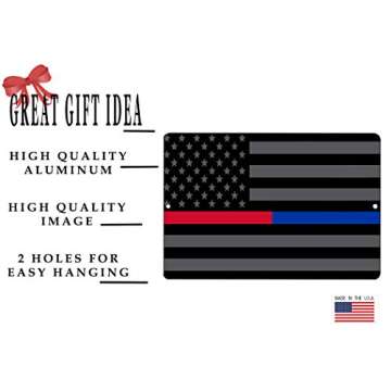 Rogue River Tactical Thin Blue Red Line Police Officer & Firefighter Flag Metal Tin Sign Wall Decor ...