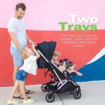 Joovy Kooper X2 Side-by-Side Double Stroller Featuring Dual Snack Trays, One-Handed Fold, Multi-Position Reclining Seats, Adjustable Leg Rests, and 2 Zippered Pockets for Storage, Forged Iron