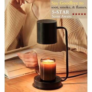 Cozyberry® Querencia™ Candle Warmer Lamp, 1-, 2-, 4-Hour Timer, 2 x Bulbs Included, Compatible with All Candles, Candle Lamp, 110-120V, Dimmable Candle Melter, Small & Large Size Jar Candles (Black)