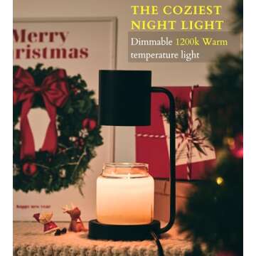 Cozyberry® Querencia™ Candle Warmer Lamp, 1-, 2-, 4-Hour Timer, 2 x Bulbs Included, Compatible with All Candles, Candle Lamp, 110-120V, Dimmable Candle Melter, Small & Large Size Jar Candles (Black)