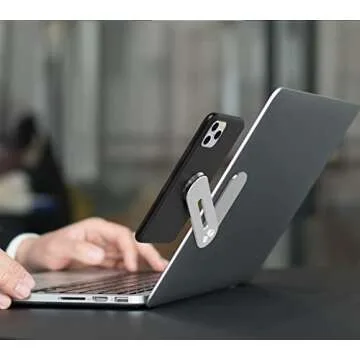 Silver Magnetic Laptop Phone Holder | Side Mount Clip Stand