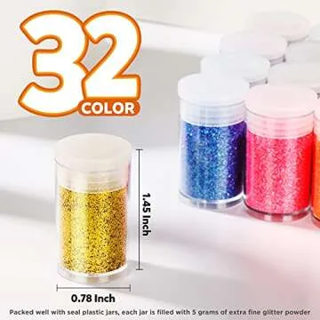 LEOBRO 32 Color Glitter Set - Fine Glitter for Resin and Crafts
