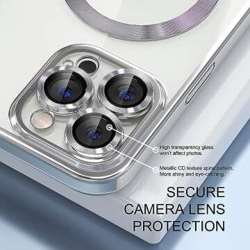 QVLANG Compatible for iPhone 15 Pro Max Case Magnetic Clear Case [Compatible with MagSafe] [Full Camera Lens Protection] Luxury Shiny Cover for Women Girls Men Phone Case (6.7") - Silver