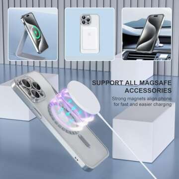 QVLANG Compatible for iPhone 15 Pro Max Case Magnetic Clear Case [Compatible with MagSafe] [Full Camera Lens Protection] Luxury Shiny Cover for Women Girls Men Phone Case (6.7") - Silver