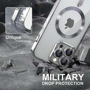 QVLANG Compatible for iPhone 15 Pro Max Case Magnetic Clear Case [Compatible with MagSafe] [Full Camera Lens Protection] Luxury Shiny Cover for Women Girls Men Phone Case (6.7") - Silver