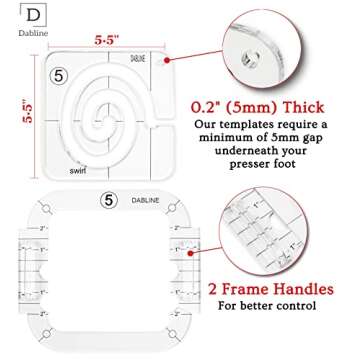 DABLINE 13 PCs Quilting Template Set Includes 8 Quilting Templates, Quilting Frame/Gloves/Stickers/Guide. Free Motion Quilting Rulers and Templates