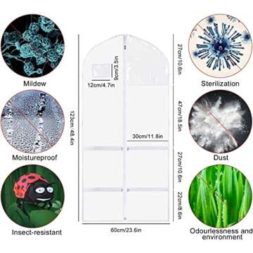 Guang zhou Dong Pu Tai Mao Yi You Xian Gong Si 3 PCS Garment Bags for Dance Costumes, 50 Inch Garment Bags for Hanging Clothes with 7 Zipper Pockets, Clear Garment Bag