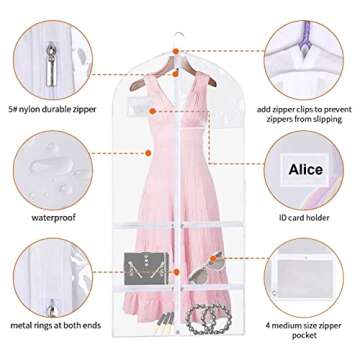 Guang zhou Dong Pu Tai Mao Yi You Xian Gong Si 3 PCS Garment Bags for Dance Costumes, 50 Inch Garment Bags for Hanging Clothes with 7 Zipper Pockets, Clear Garment Bag