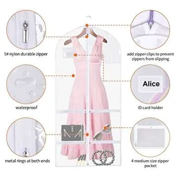 Guang zhou Dong Pu Tai Mao Yi You Xian Gong Si 3 PCS Garment Bags for Dance Costumes, 50 Inch Garment Bags for Hanging Clothes with 7 Zipper Pockets, Clear Garment Bag