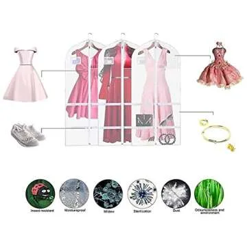 Guang zhou Dong Pu Tai Mao Yi You Xian Gong Si 3 PCS Garment Bags for Dance Costumes, 50 Inch Garment Bags for Hanging Clothes with 7 Zipper Pockets, Clear Garment Bag