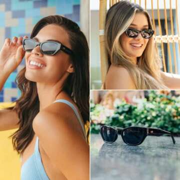 WearMe Pro - Thick Rectangular Trendy Women Sunglasses (Black Frame/Black Lens)