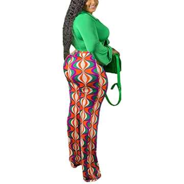 2 Piece Outfits for Women Sexy V Neck Print Shirts Tie Knot Batwing Blouses Crop Top Wide Leg Pants Set