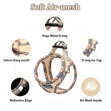 Mercano Soft Mesh Dog Harness and Leash Set, No-Chock Step-in Reflective Breathable Lightweight Easy Walk Escape Proof Vest Harnesses with Safety Buckle for Small Medium Dogs, Cats (Beige, XXS)