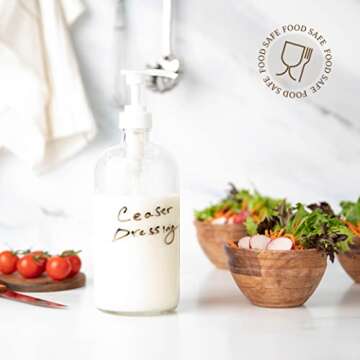 kitchentoolz 32 Ounce Large Clear Glass Boston Round Bottles with White Pumps. Great for Lotions, Soaps, Oils, Sauces and DIY Laundry Detergent - Food Safe and Medical Grade (Pack of 4)