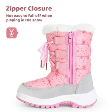 Apakowa Kids Girls Insulated Fur Winter Warm Snow Boots (Toddler/Little Kid) (Color : Pink, Size : 5 M US Toddler)